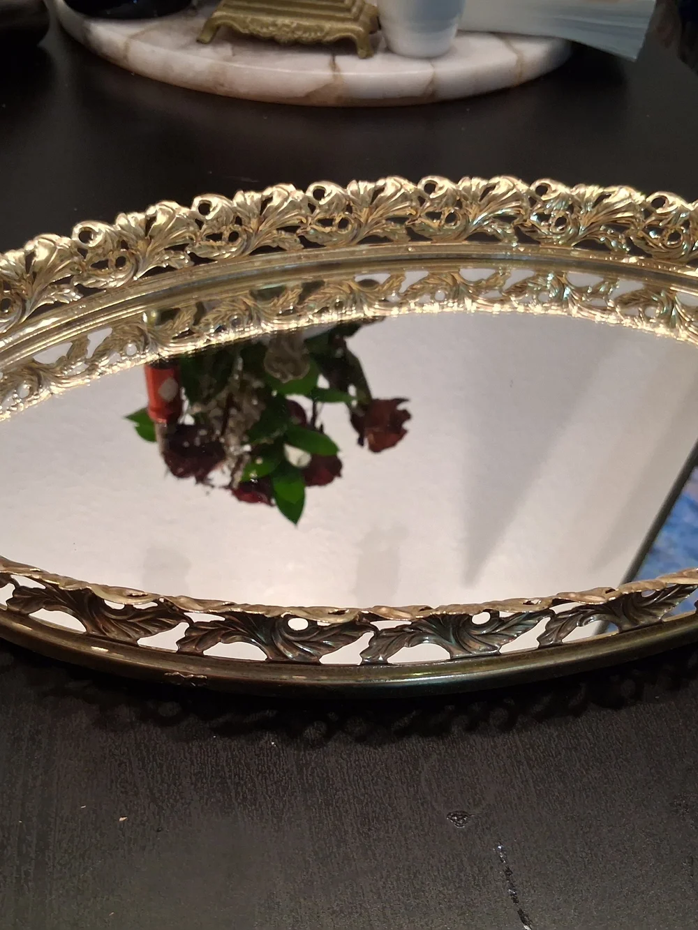 Vintage Gold Decorative Vanity Tray Metal Elegant Home Accent